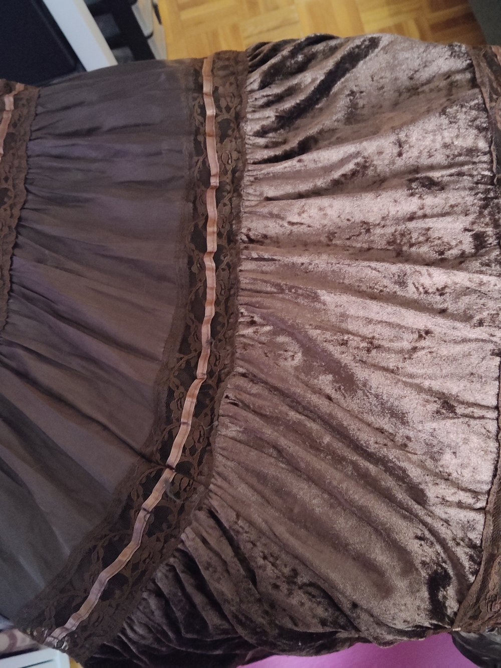 Temptations Brown Velvet Skirt with Lace Trim